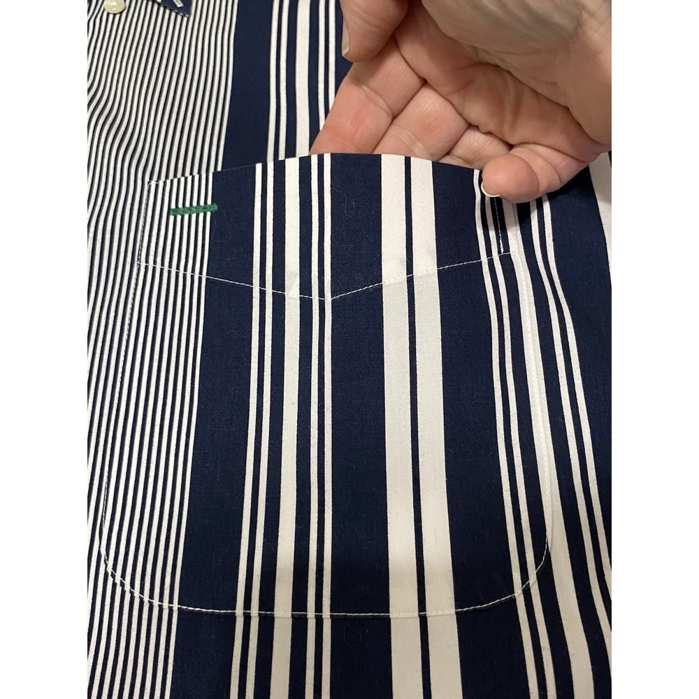 Tommy Hilfiger Mens Large Navy White Mixed Stripe Button Down Cotton Shirt - Picture 7 of 9